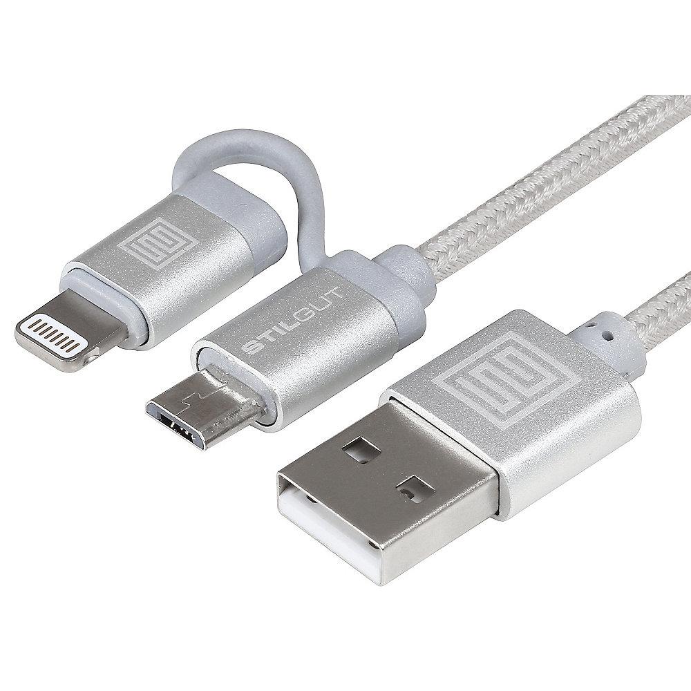 StilGut 2-in-1-Ladekabel mit Lightning & Micro-USB, silber