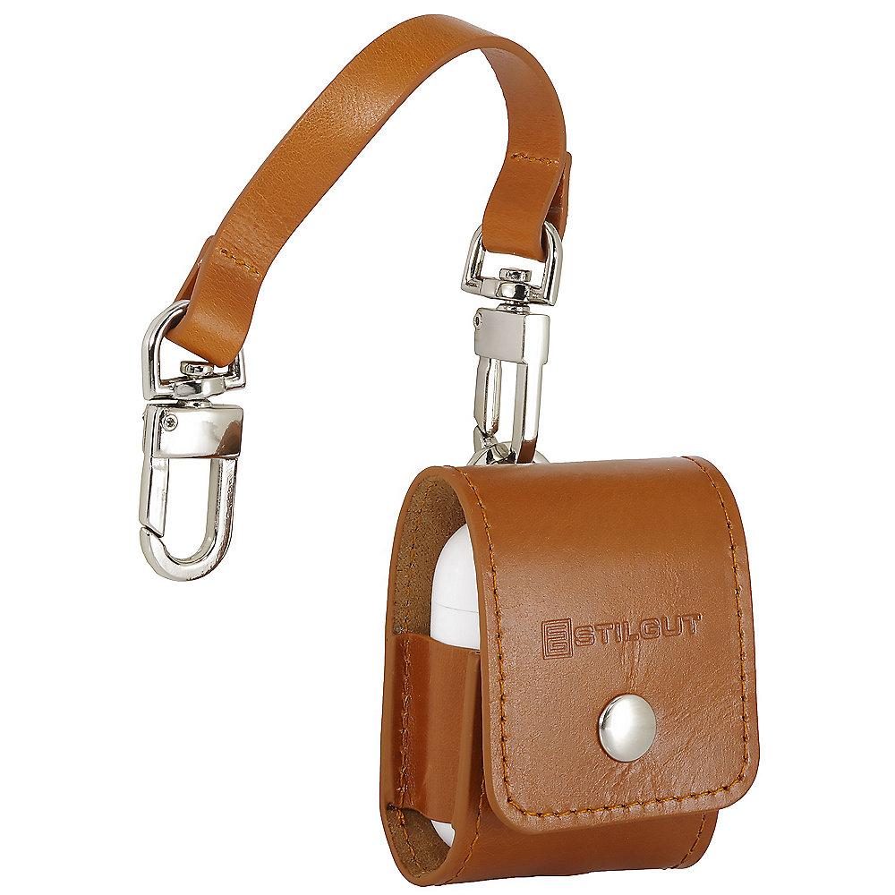 StilGut AirPod Case mit Lederband & Karabiner cognac