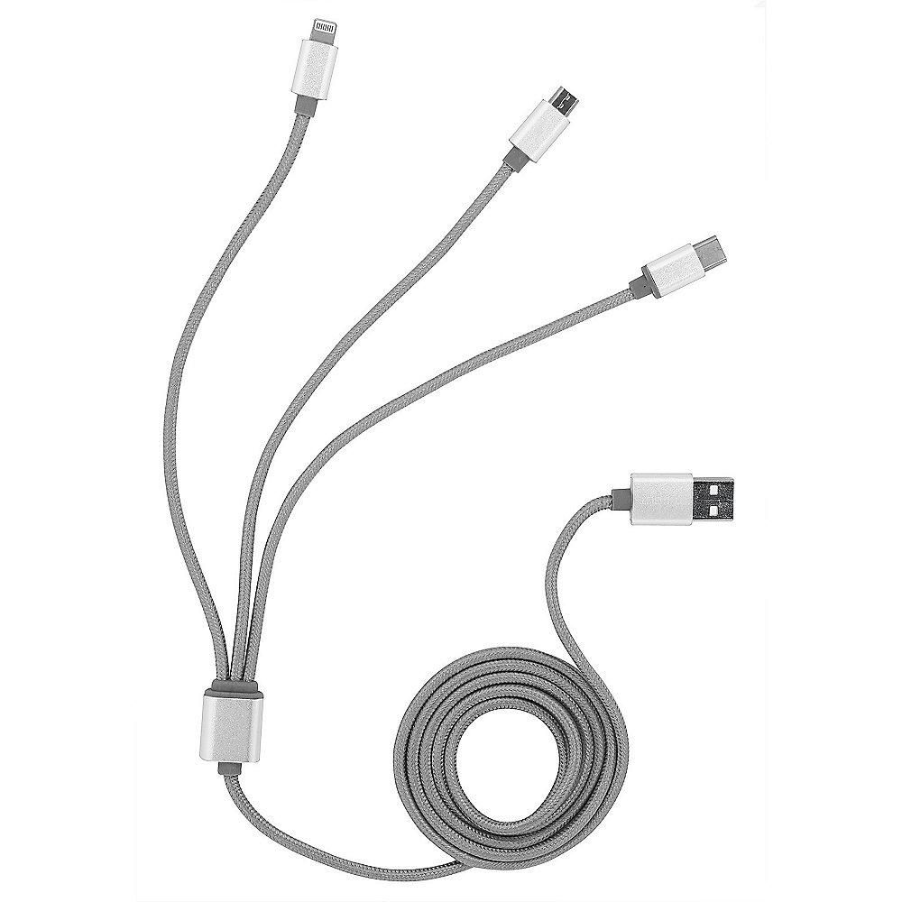 StilGut Ladekabel Magic Trio (USB-C, Lightning, Micro-USB), silber