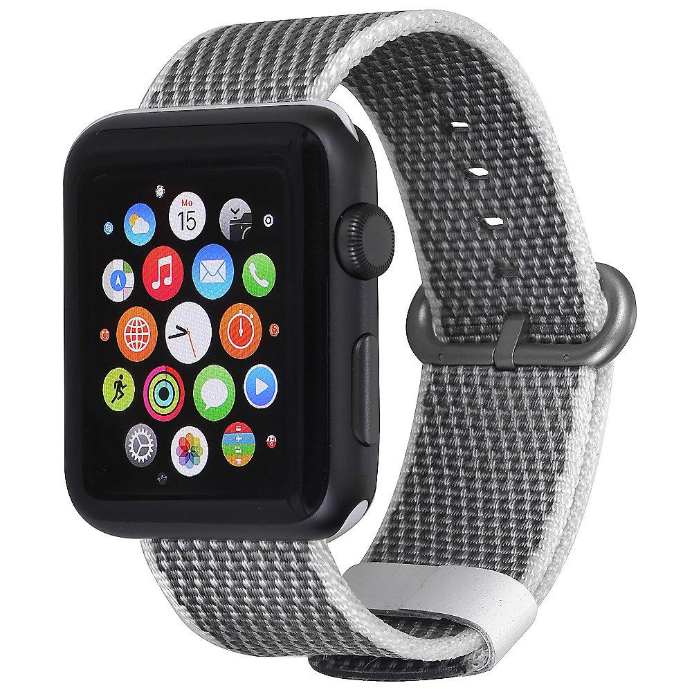 StilGut Nylon Armband für Apple Watch Serie 1-4 42mm grau/weiß